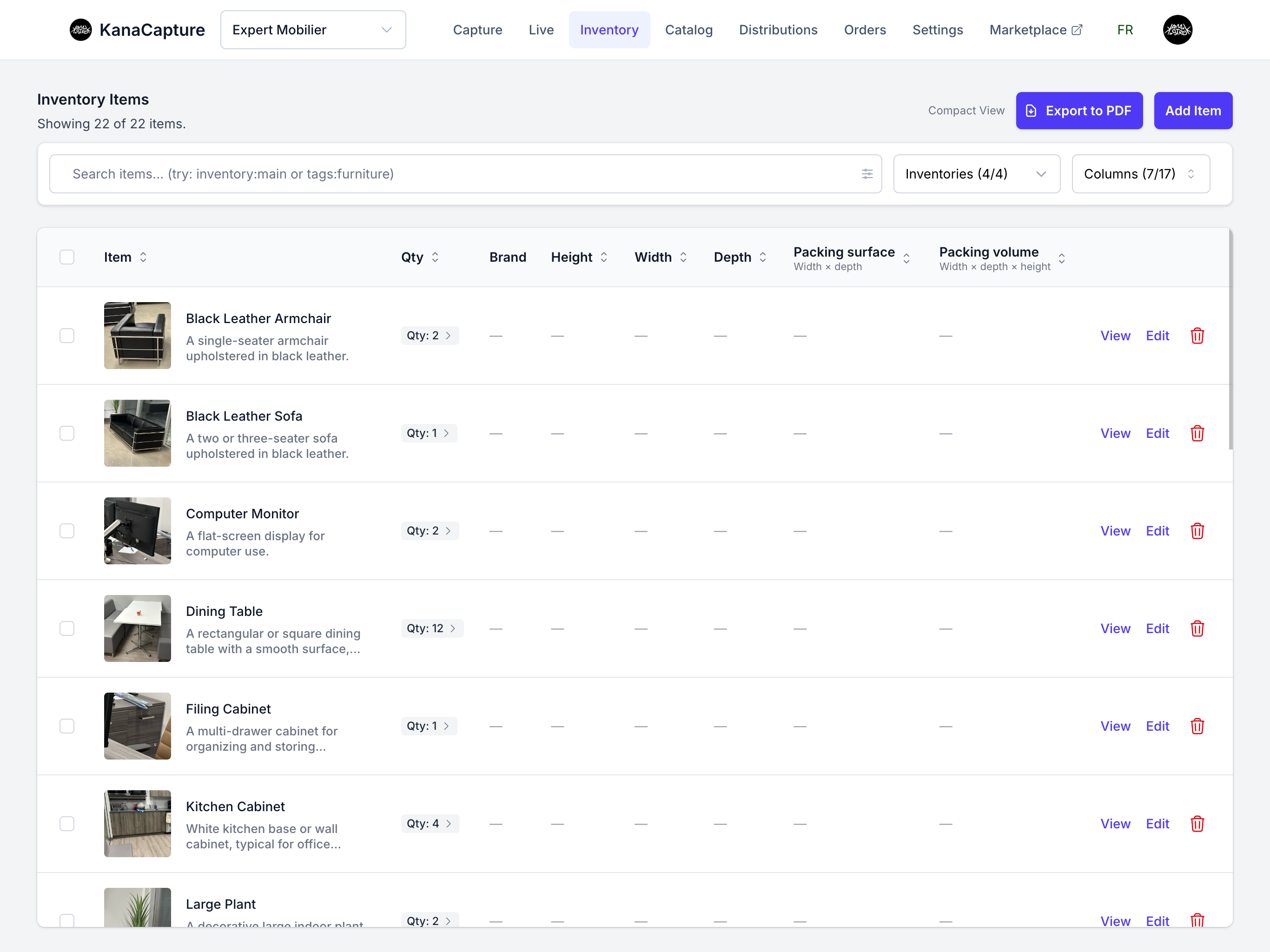Interface Kanacapture, inventaire d'actifs intelligent